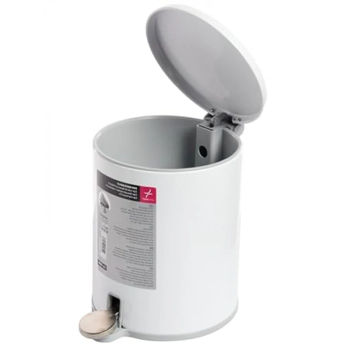 Pedallı 6 Lt Beyaz Çöp Kovası, Gri İç