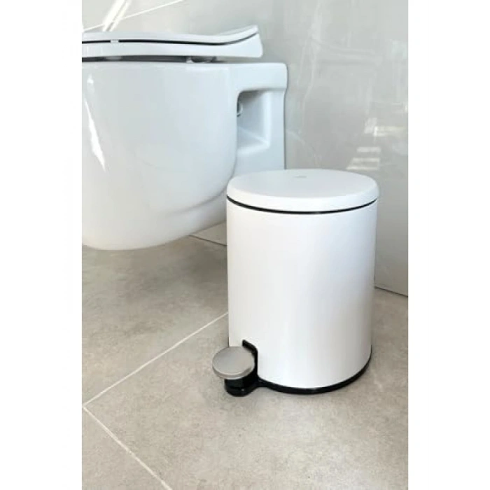Pedallı Çöp Kovası (6L, Mat Beyaz/Siyah)