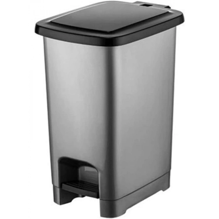 Pedallı Çöp Kovası, 25 Litre Kapasite, Siyah ve Gri Renk