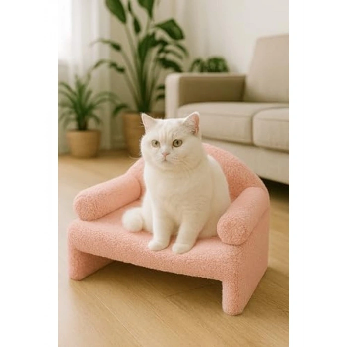 Peluş Kedi Yatağı Pembe Renkli Rahat Oturma Koltuğu