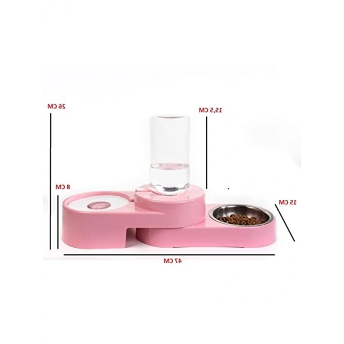 Pembe 1000 ml Kapasiteli Ayarlanabilir Çelik Mama ve Su Kabı Seti