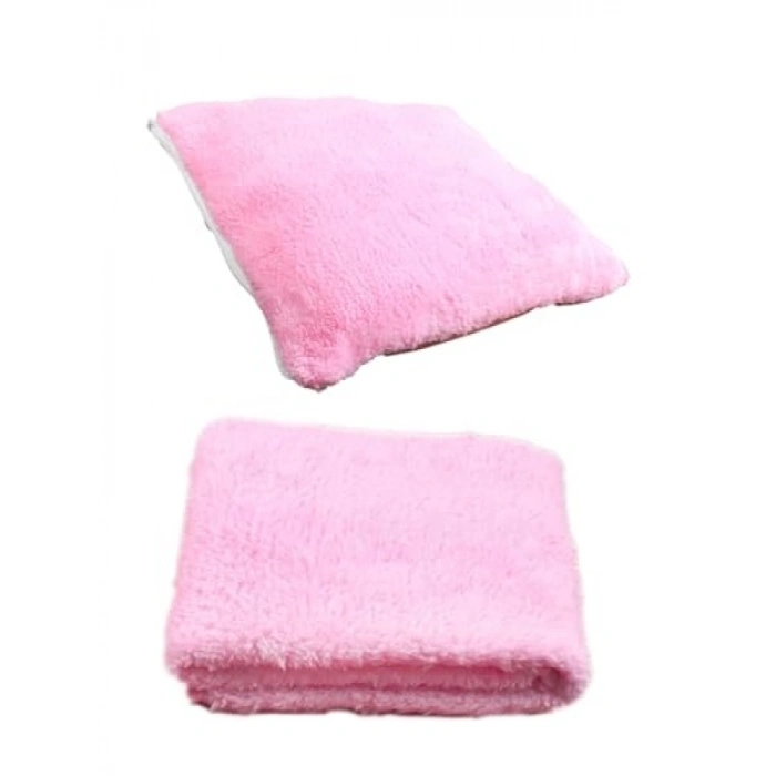 Pembe 2li Set Kedi Yatak ve Minder