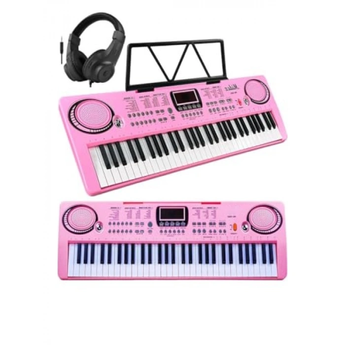 Pembe 61 Tuşlu Org ile Kulaklık, Notalık, Adaptör ve Mikrofon Seti