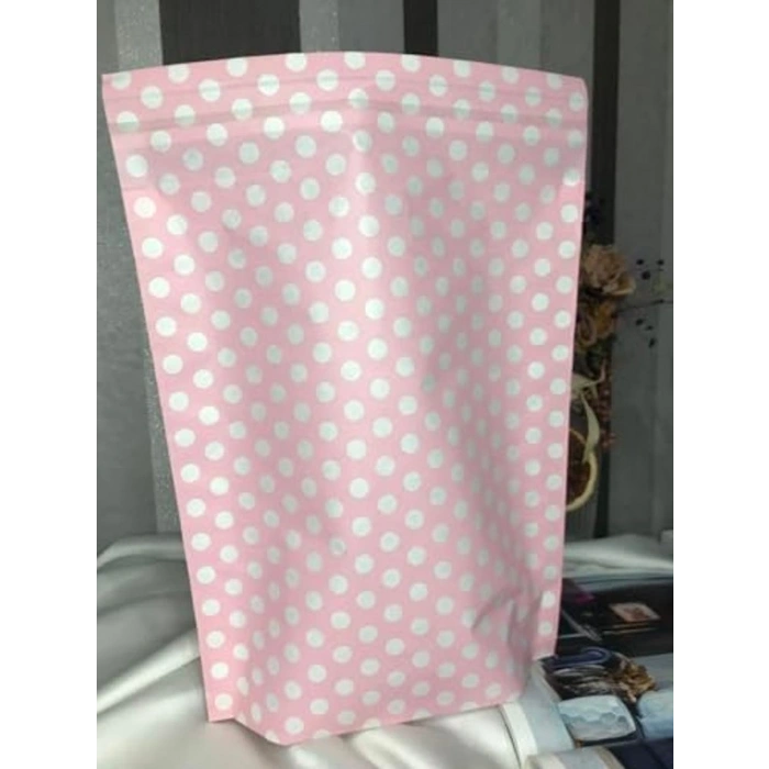 Pembe Beyaz Puantiyeli Hediye Paketi Gift Packet Hediye Torbası Bantlı 25x30 Cm - 2 Adet (Pembe)