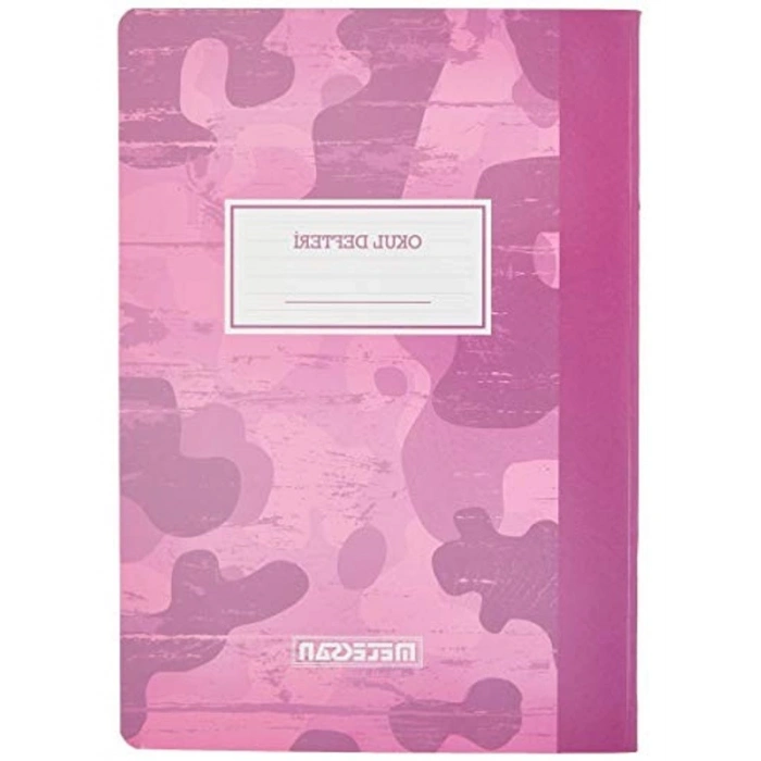 Pembe Kamuflaj Desenli A4 Çizgili Okul Defteri, 60 Yaprak