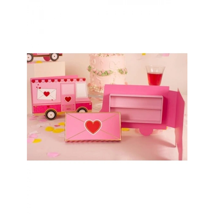 Pembe Kamyon Tasarımlı Katlanabilir Hediye Kutusu - 2 Adet