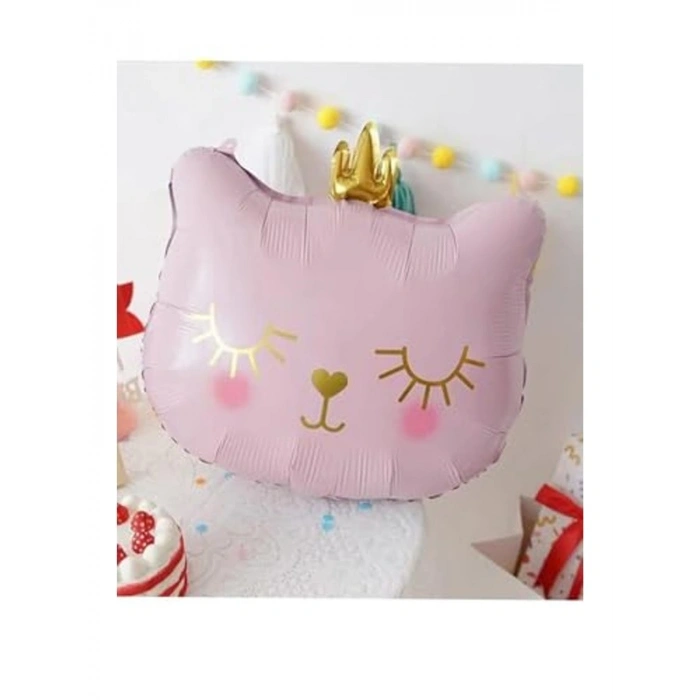 Pembe Kedi Desenli Folyo Balon, 76x64.5 cm Boyutunda