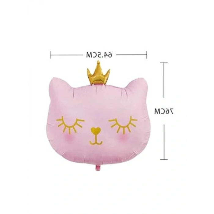 Pembe Kedi Desenli Folyo Balon, 76x64.5 cm Boyutunda