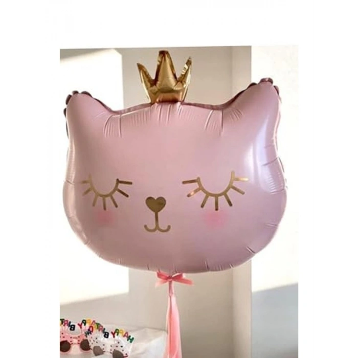 Pembe Kedi Desenli Folyo Balon, 76x64.5 cm Boyutunda
