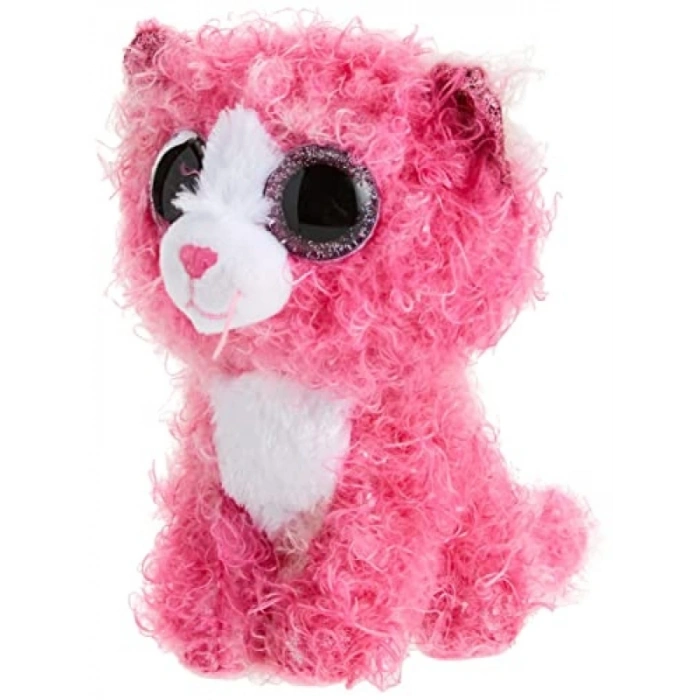 Pembe Kıvırcık Saçlı Kedi Figürü, 15 cm