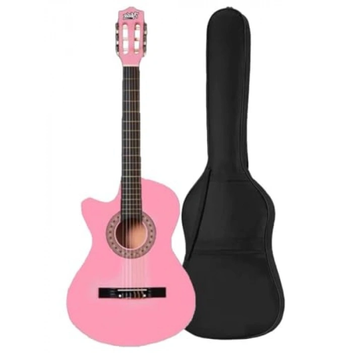 Pembe Renk Kesik Klasik Gitar 4/4 Yetişkin Boy Set