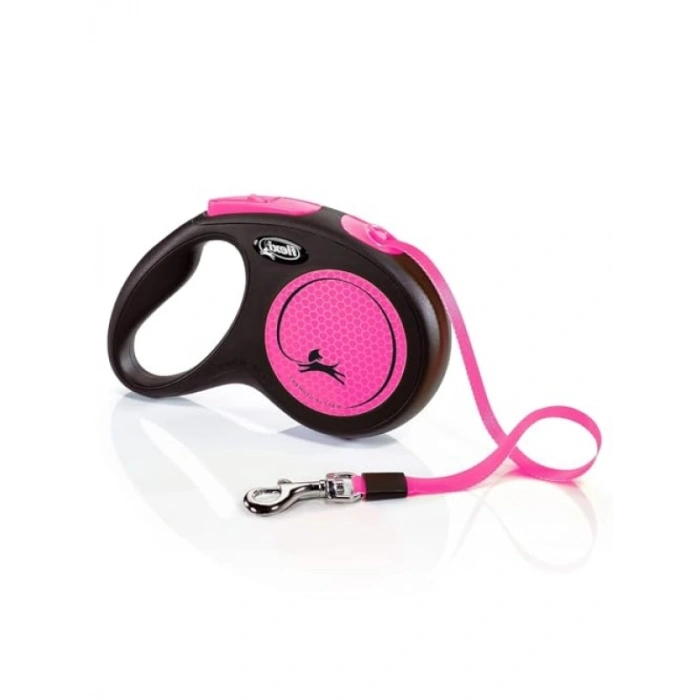 Pembe Renkli 5 Metre Geri Çekilebilen Şerit Tasma (S Beden)