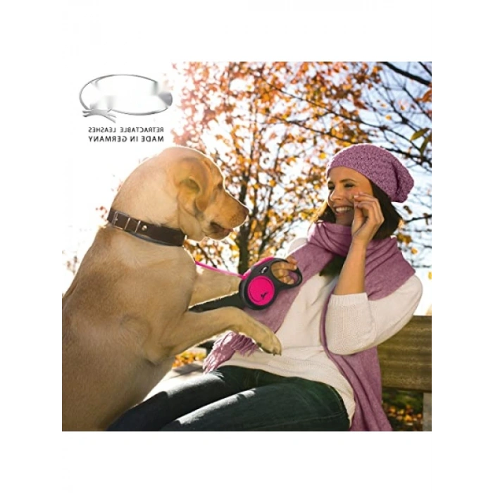 Pembe Renkli 5 Metre Geri Çekilebilen Şerit Tasma (S Beden)