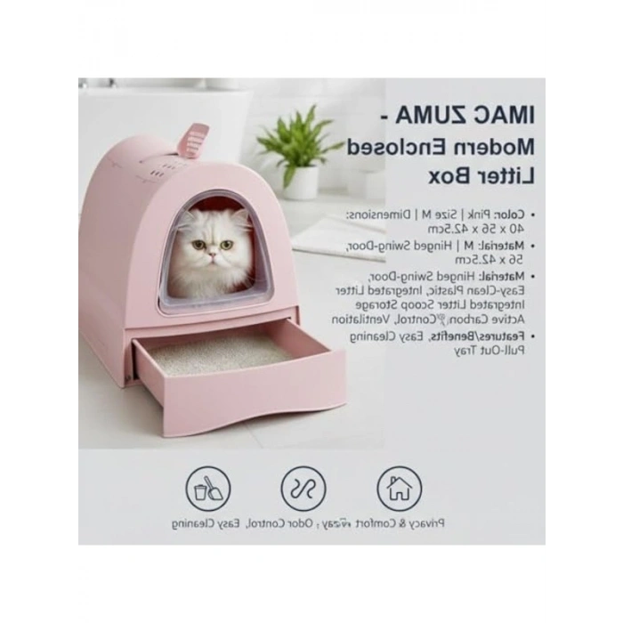 Pembe Renkli Çekmeceli Kapalı Kedi Tuvaleti