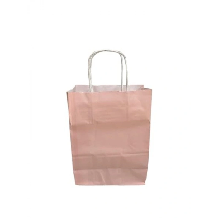 Pembe Renkli Kraft Kağıt Çanta, 18x24x8 cm, 25 Adet