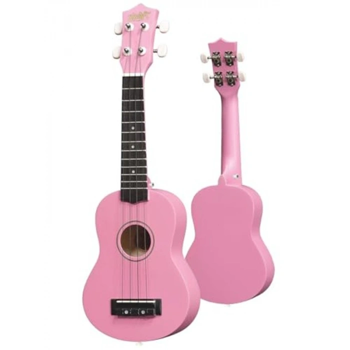 Pembe Renkli Soprano Ukulele, Askı ve Çanta ile Birlikte