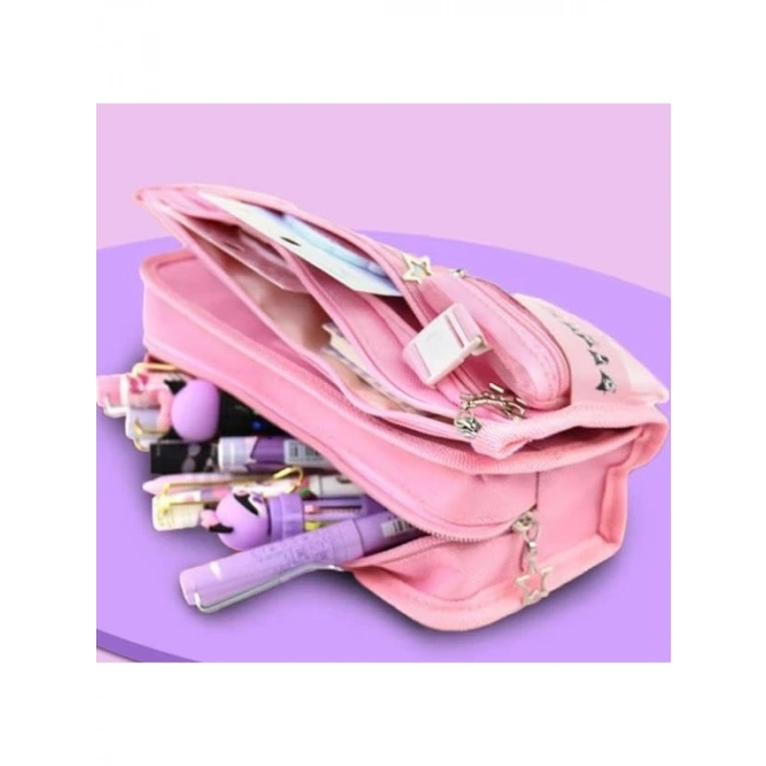 Pembe Renkli Yüksek Kapasiteli Çok Gözlü Kalemlik