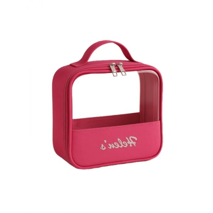 Pembe Şeffaf Seyahat Makyaj Çantası - Modern ve Pratik