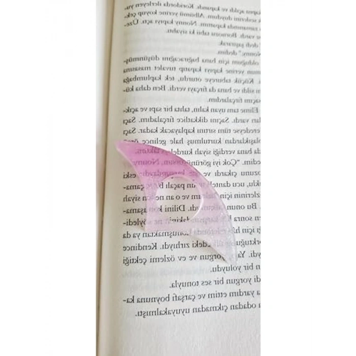Pembe Simli Kedi Kulak Şekilli Kitap Ayracı, Dekoratif Okuma Aksesuarı