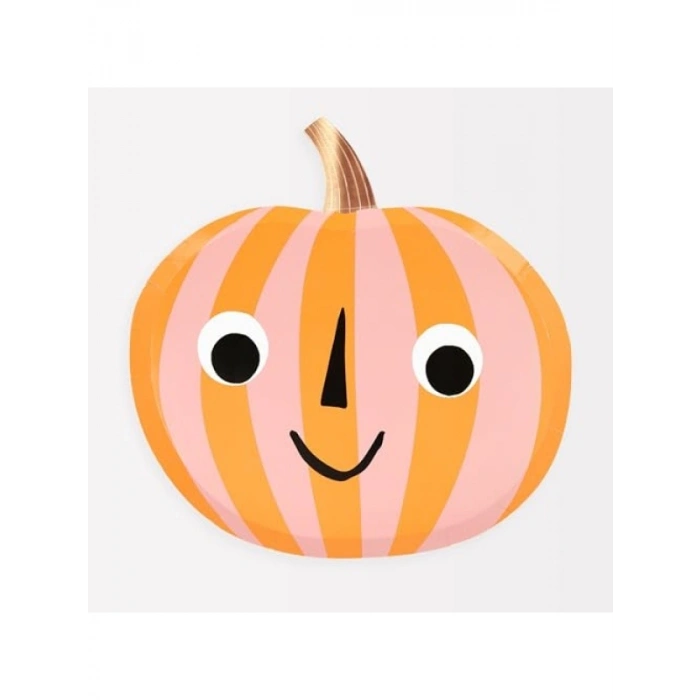 Pembe & Turuncu Çizgili Balkabağı Tabak Seti - 8li