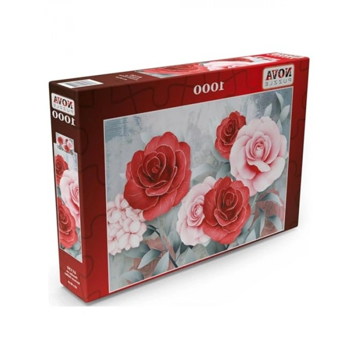 Pembe ve Kırmızı Güller ile 1000 Parça Puzzle, Renkli ve Eğlenceli