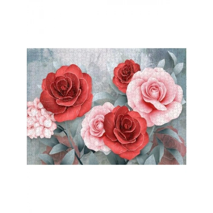 Pembe ve Kırmızı Güller ile 1000 Parça Puzzle, Renkli ve Eğlenceli