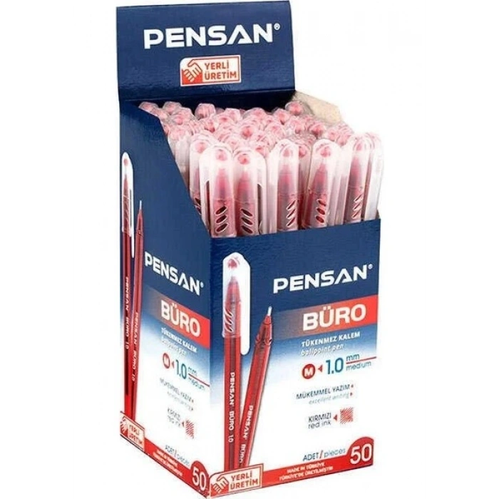 Pensan 2270 Büro 1 mm Kırmızı Tükenmez Kalem 50li Kutu