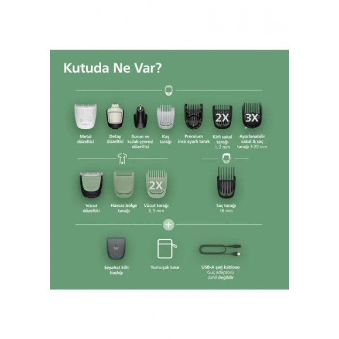 Philips 16sı 1 Arada Erkek Bakım Seti MG9532/15 Şarjlı Kullanım 120 dk Süreli Gri Siyah
