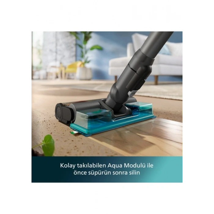 Philips 6000 Serisi Kablosuz Dikey Süpürge, PowerCyclone 11, Aqua Modül ile Kolay Mop, TriActive LED Başlık, 64 Dakika Kullanım, XC6553/01