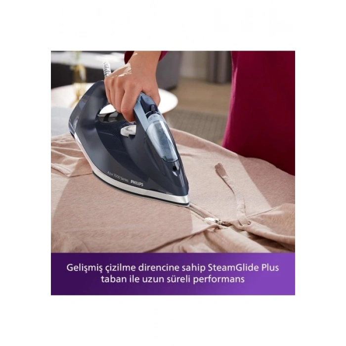Philips 7000 Serisi Buharlı Ütü, 2800W, SteamGlide Plus Taban, 50 g/dk Sürekli Buhar, 250 g, Şok Buhar, SteamGlide Plus, Koyu Mavi, DST7030/20
