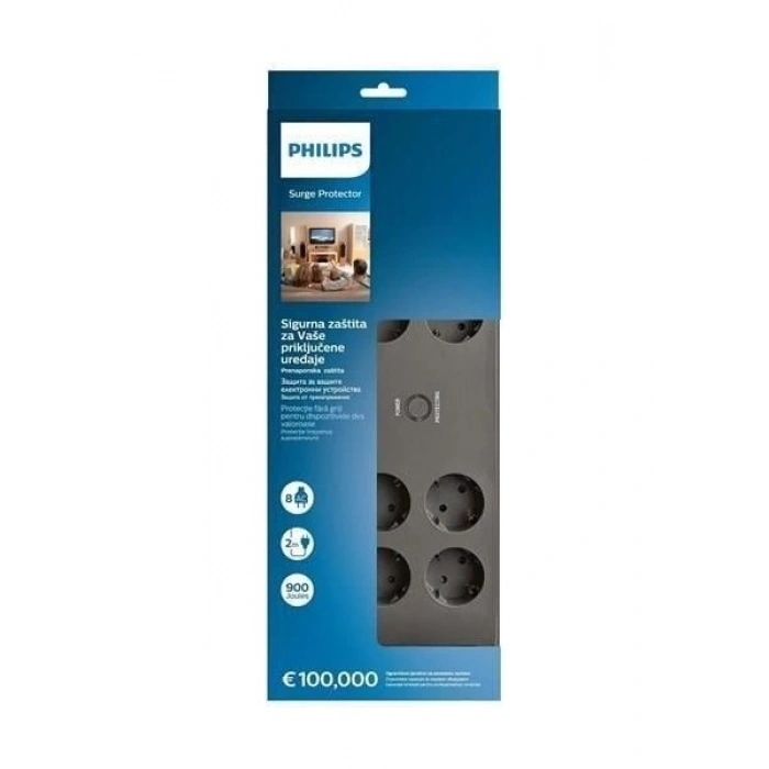 PHILIPS 8-li SPN3180A/62 900 Joules Akım Koruma Prizi GRİ