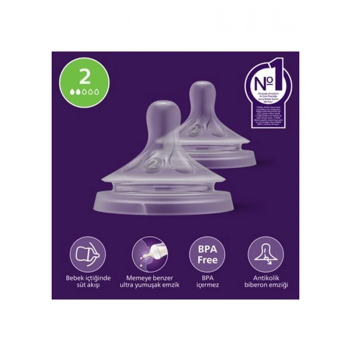 Philips Avent Doğal Tepkili 2li Biberon Emziği, 2 Numara, SCY962/02