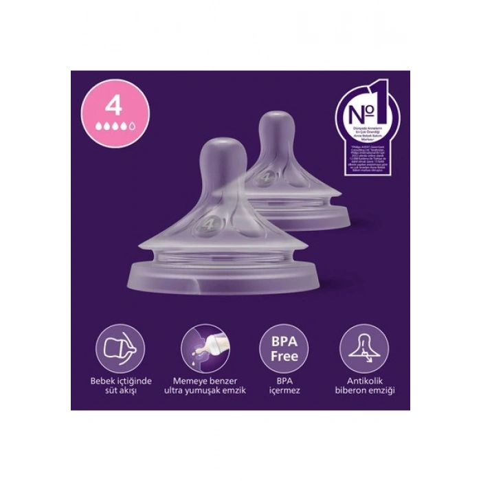 Philips Avent Doğal Tepkili 2li Biberon Emziği, 4 Numara, SCY964/02