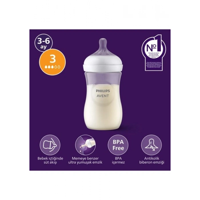 Philips Avent Doğal Tepkili Biberon PP, 260ml, 3-6 Ay, SCY903/01