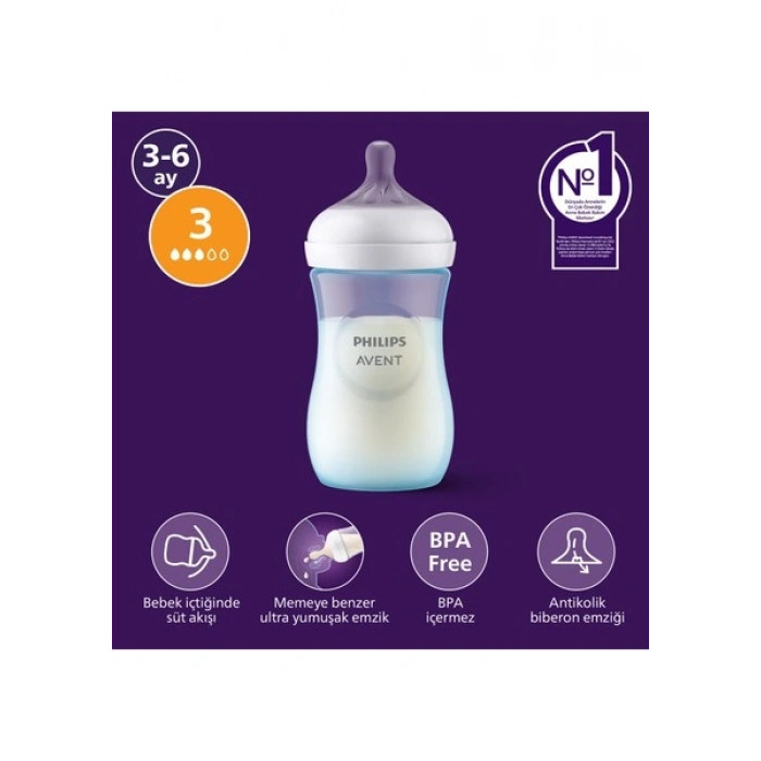 Philips Avent Doğal Tepkili PP Mavi Biberon, 260ml, 3-6 Ay, SCY903/21