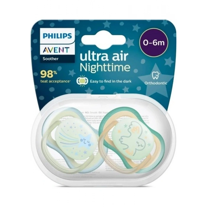 Philips Avent Ultra Air Gece Emziği 0-6 Ay, 2li Erkek, SCF376/18