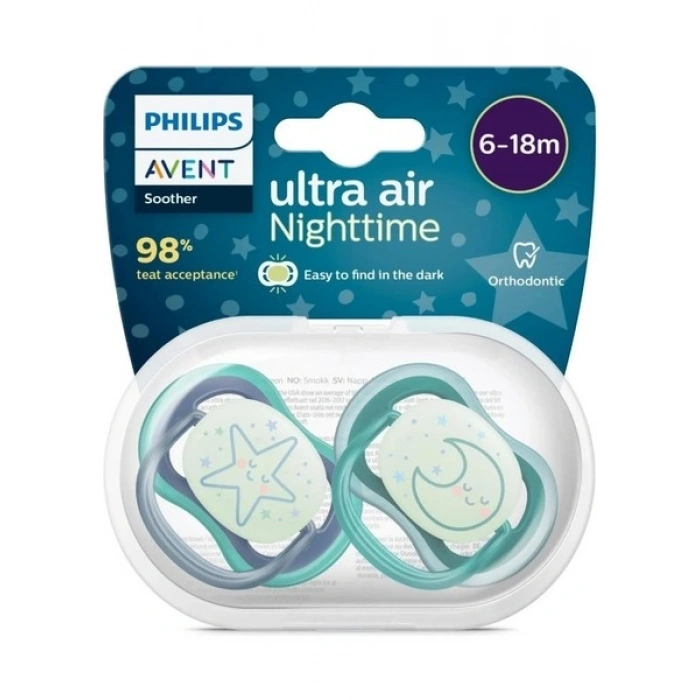 Philips Avent Ultra Air Gece Emziği 6-18 Ay, 2li Erkek, SCF376/13