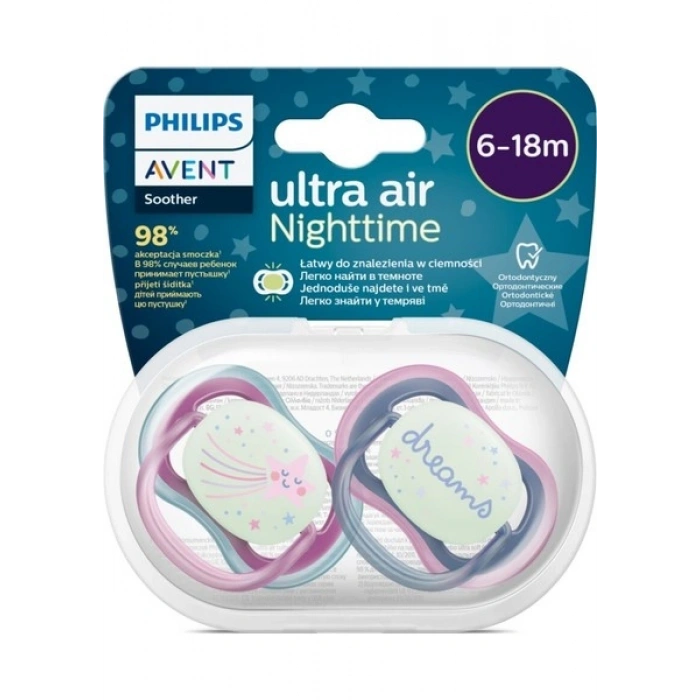 Philips Avent Ultra Air Gece Emziği 6-18 Ay, 2li Kız, SCF376/14