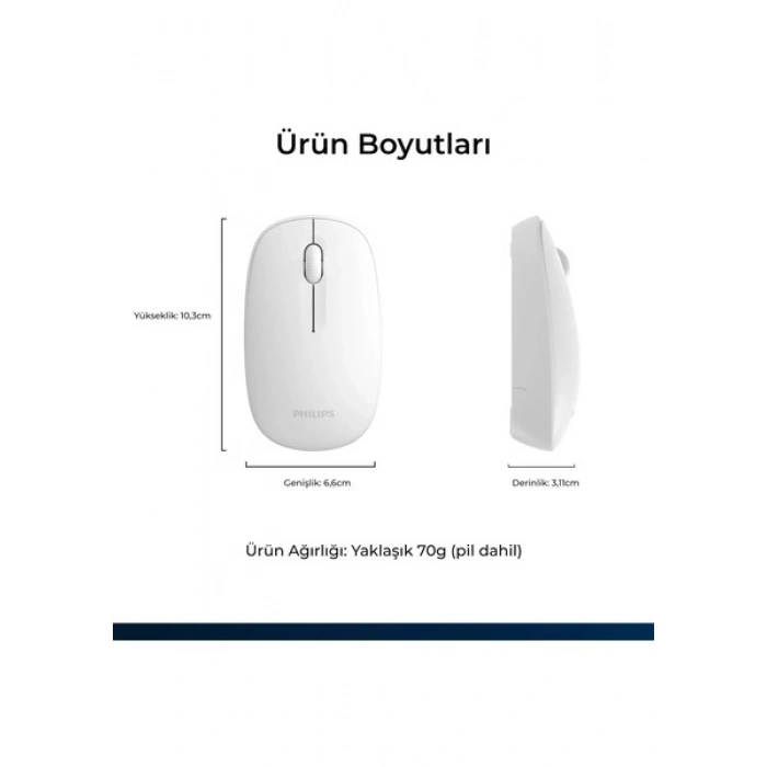 Philips SPK7318 Kablosuz 1600DPI 3 Tuşlu Optik Sessiz Mouse Beyaz
