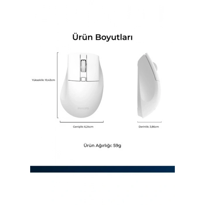Philips SPK7528 Kablosuz Bluetooth 1600DPI 5 Tuşlu Sessiz Optik Mouse Beyaz