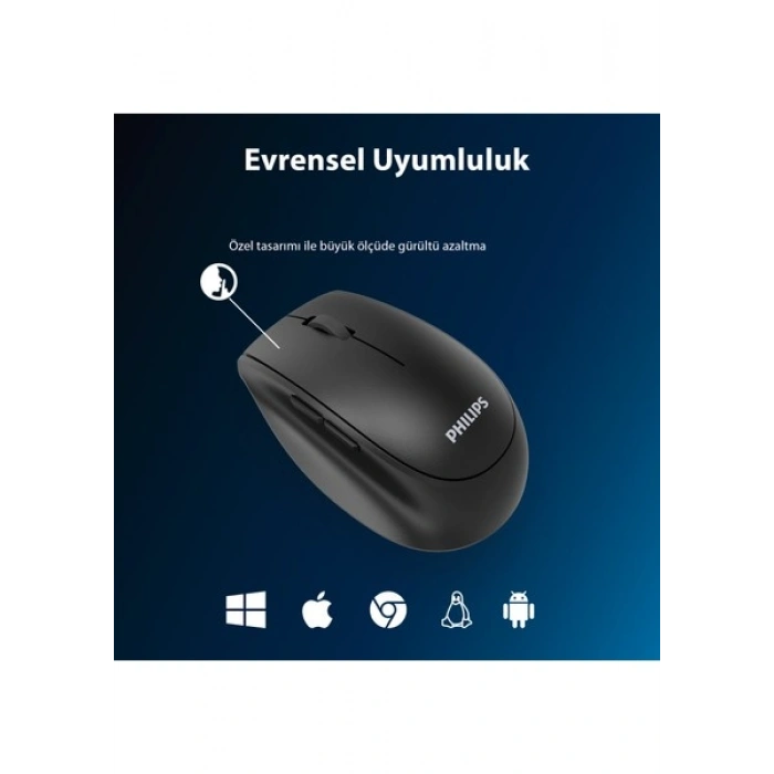 Philips SPK7627 Kablosuz Bluetooth Dual Mod 1600DPI 6 Tuşlu Sessiz Optik Mouse Siyah