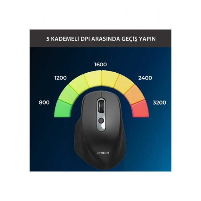 Philips SPK7818 3200 DPI 8 Tuşlu Dual Mod Bluetooth ve 2.4G Kablosuz Ergonomik Sessiz Mouse Siyah