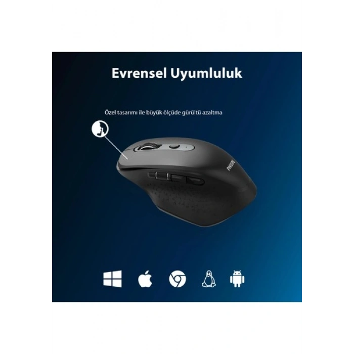 Philips SPK7818 3200 DPI 8 Tuşlu Dual Mod Bluetooth ve 2.4G Kablosuz Ergonomik Sessiz Mouse Siyah