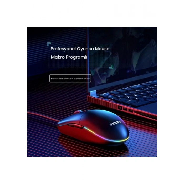 Philips SPK9304 USB Kablolu 6400DPI 6 Tuşlu RGB Aydınlatmalı Optik Mouse Siyah (Philips Türkiye Garantili)