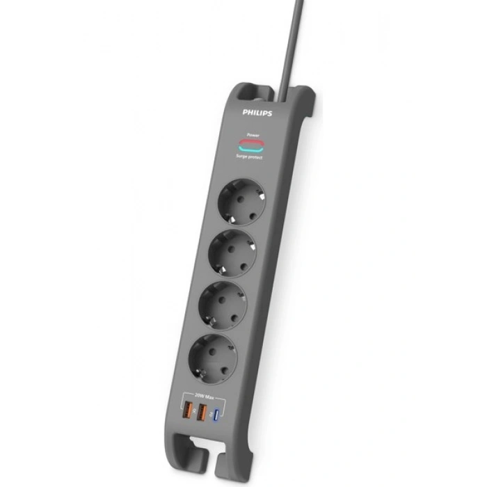 Philips SPN4140GA Akım Korumalı Priz 4lü + 2x Usb-A 18W + 1x Usb-C 20W - 2m Kablo