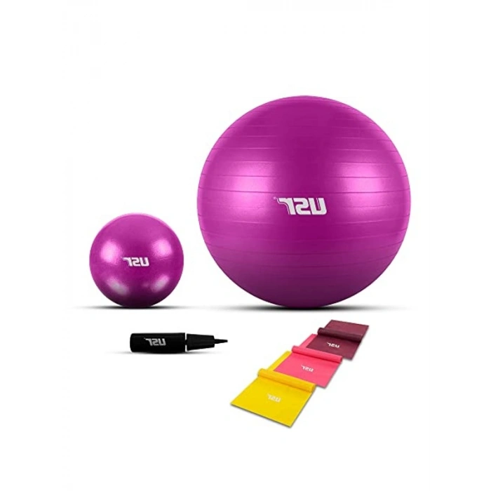 Pilates Topu ile Pompa, 25+65 cm ve 3 Lastik ile Egzersiz İçin