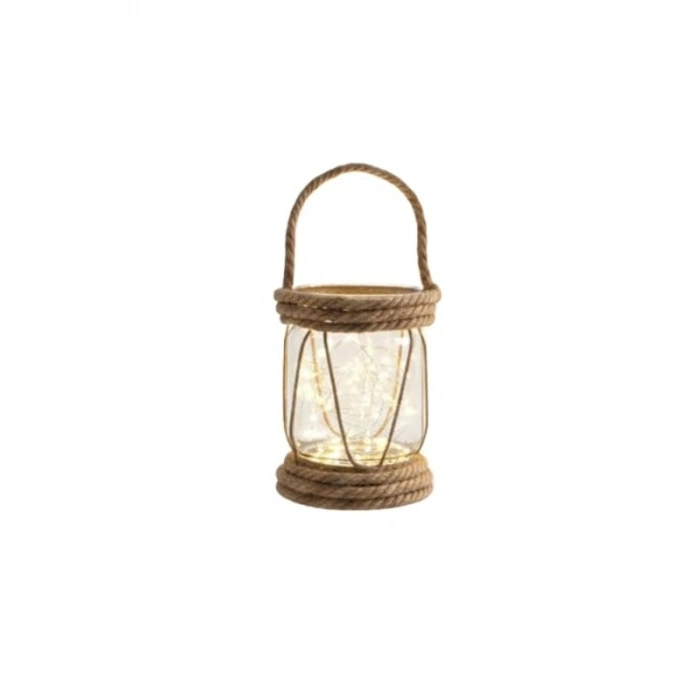 Pilli LED Işıklı 20x10 cm Rustik Cam Fener, Bahçe ve Balkon Dekorasyonu
