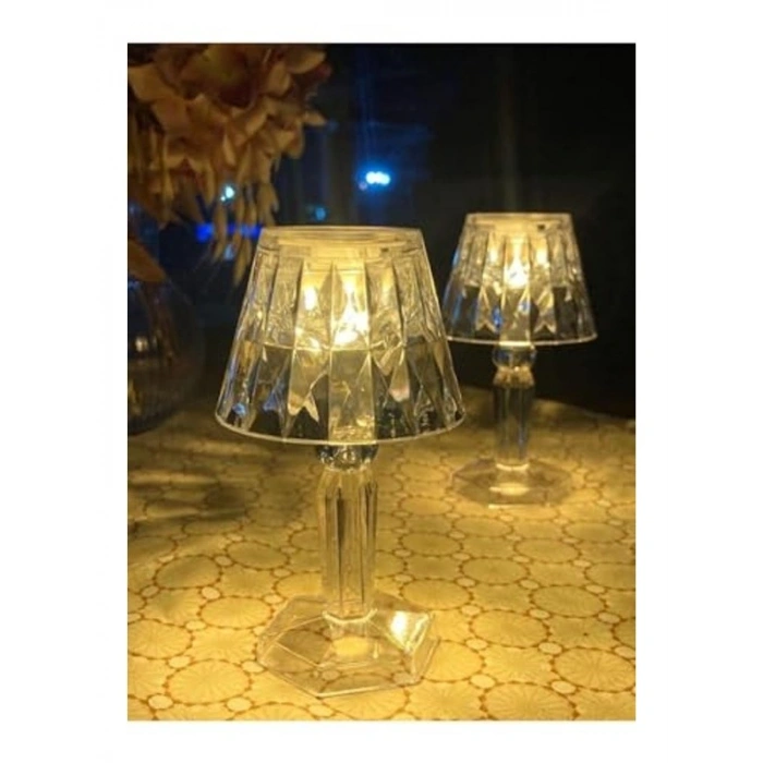 Pilli Projeksiyon Abajur, 12 cm Boyutunda Kristal Elmas Masa Lambası