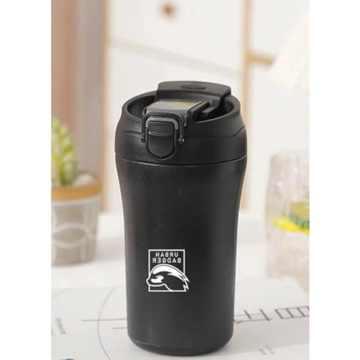 Pipetli Kapaklı Siyah Çelik Termos 380 ML