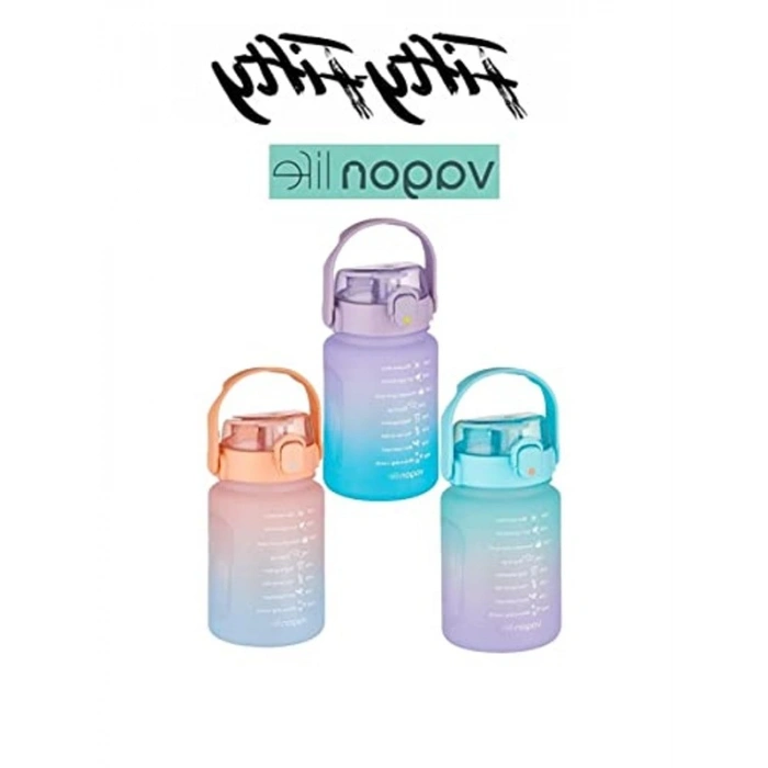 Pipetli Kullanım İçin 1000 ml Çift Renkli Motivasyon Matarası